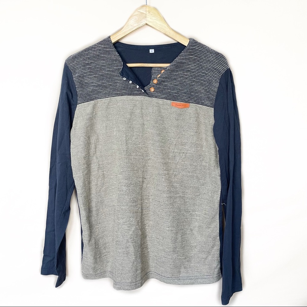 Logeeyar Slim Fit Long Sleeve Navy & Gray Henley, L
